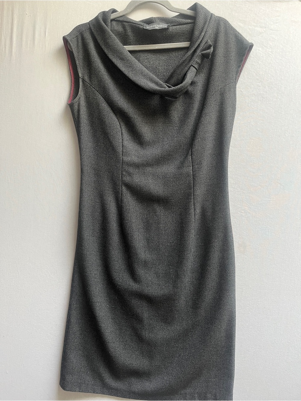 Sandro Ferrone Roma Gray Cowl Neck Sleeveless Sheath Dress Sz 8